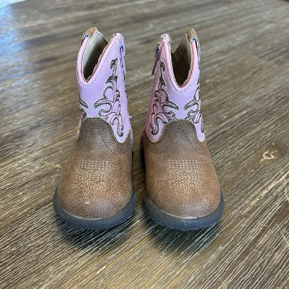 Roper Infant Girls Cowboy Boots Brown Pink Embroidered Western Boots Size 4